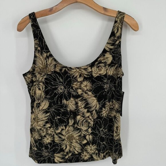 Alex Evenings Womens 2 pc Floral jacket Tank Top size Medium Black Gold sparkle - Picture 14 of 16